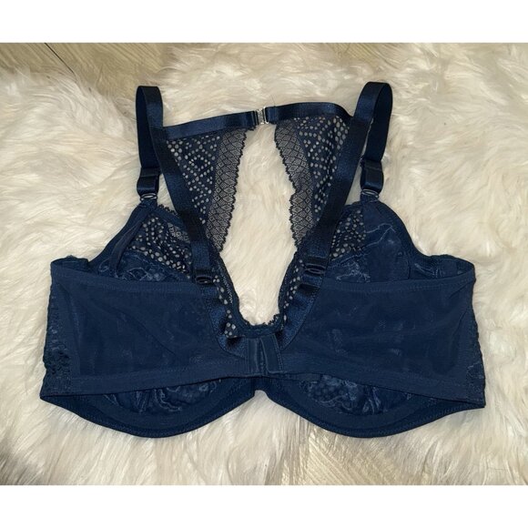 Cleo Panache Atlanta 10006 Plunge Bra Lace Unpadded Underwire Womens 38E Blue - Picture 4 of 6